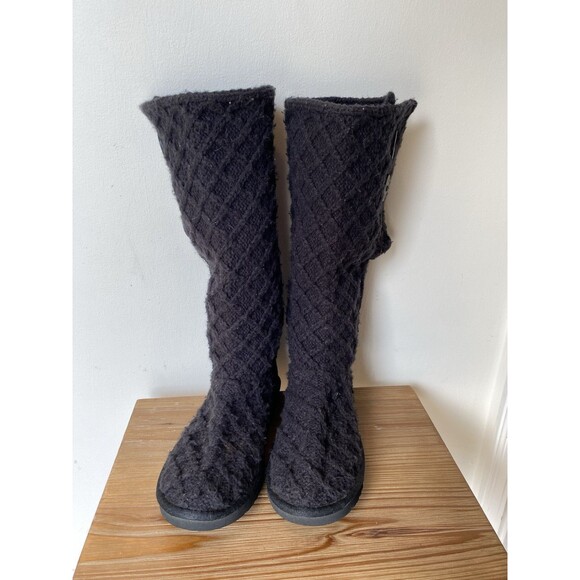 Ugg Australia Womens Boots Size 7 Black Lattice Cardy Sweater Knit S/N 3066 Y2K - Picture 2 of 11